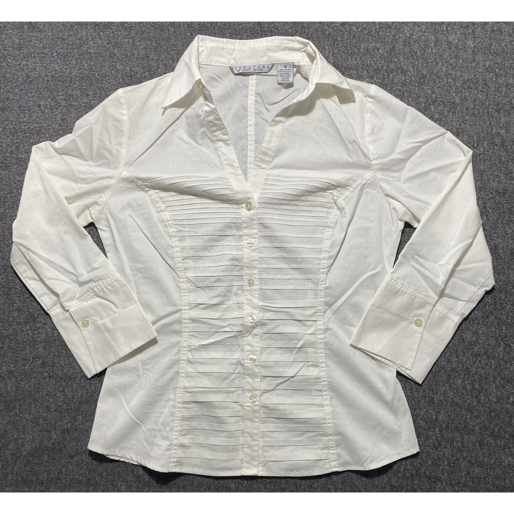 SIGNATURE BY LARRY LEVINE WOMENS COLLARED BLOUSE SHIRT SIZE M - Picture 7 of 9